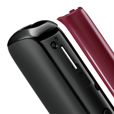 Close-up of Dark Orchid Ploom Aura front panel, detached from device.