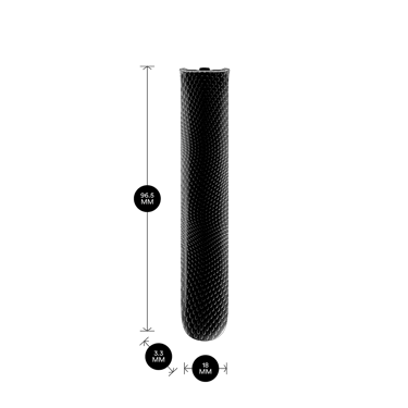 Ploom AURA Jet Black Augmented Pattern Front Panel shown with product dimensions: 9.65cm height x 3.30 cm width and 1.80 cm depth