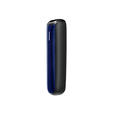 Side view of Ploom Aura front panel accessory in Navy Blue Augmented Pattern color.
