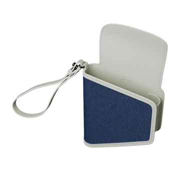 Lateral view of an empty and open Denim Leather Fusion Duo Carry Case