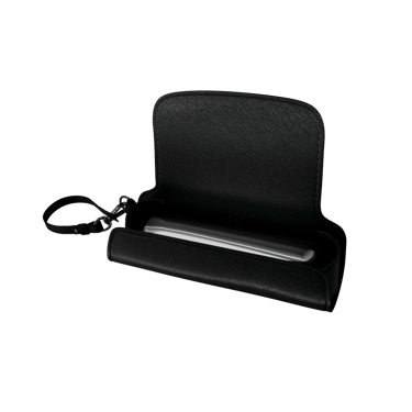 Lateral view of a Jet Black Solo Carry Case with Ploom AURA device and sticks (not included)