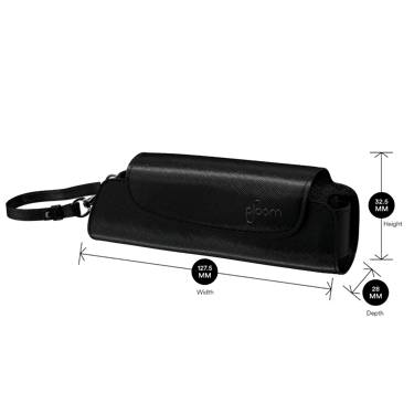 Ploom Jet Black Solor Carry Case shown with product dimensions: 32.5 cm height x 12.75 cm width and 2.8 cm depth