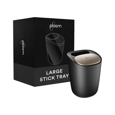عبوة Ploom Large Stick Tray مع صورة مقرّبة للجهاز.